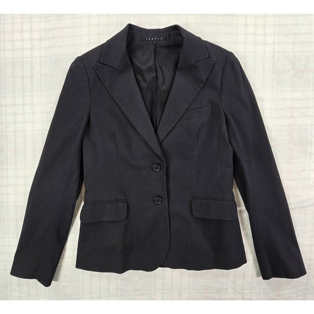 Theory Womens Blazer Jacket Black Tailored Cotton Blend Made in USA M
